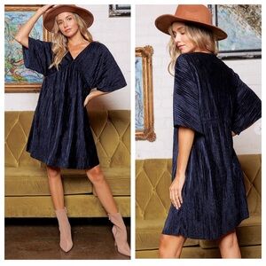 Boho Velvet Rib V-neck Long Sleeve Dress